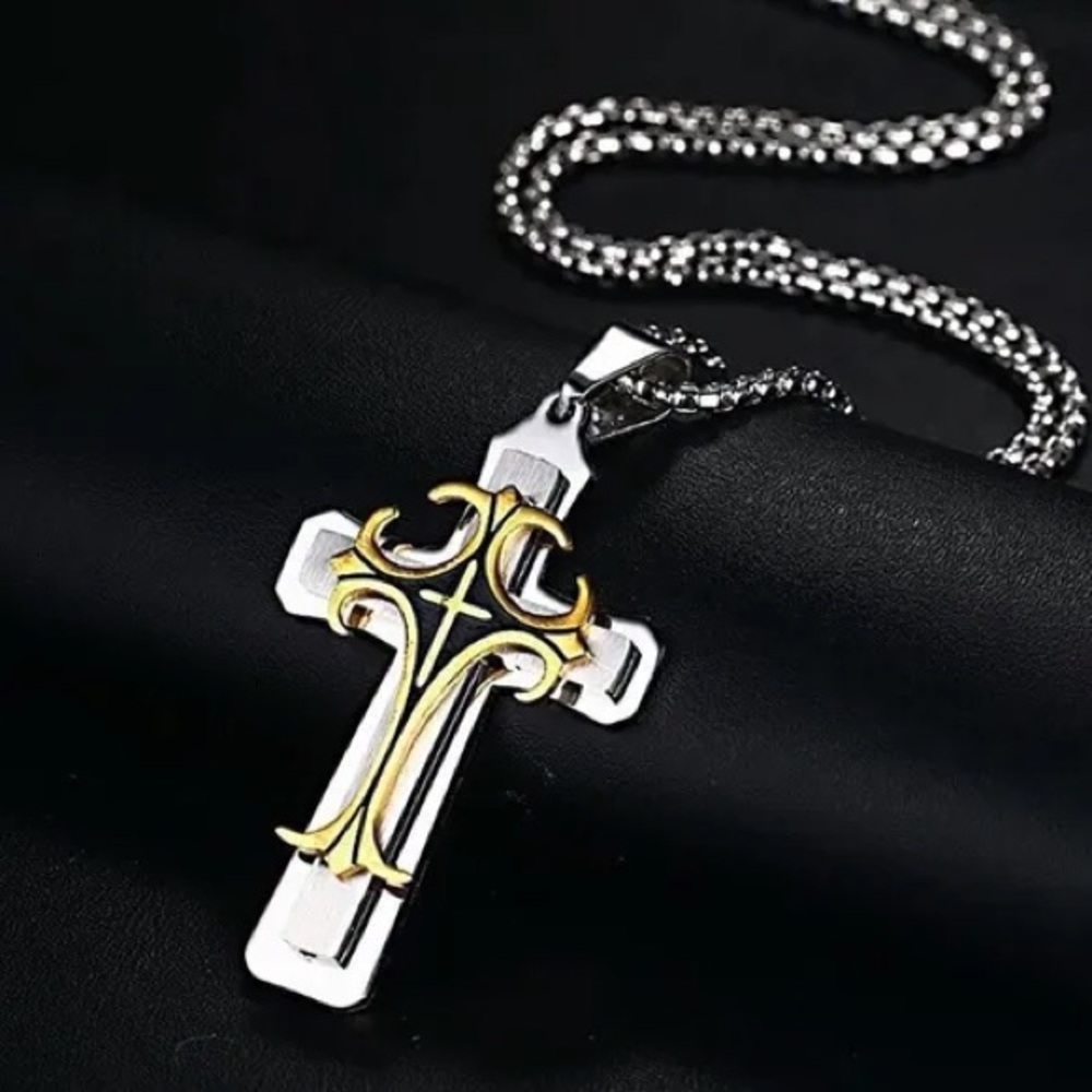 Stainless steel Gold and Silver Cross Pendant Necklace